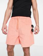 Asos Design Cord Slim Shorts With Cargo Pockets In Pink-white