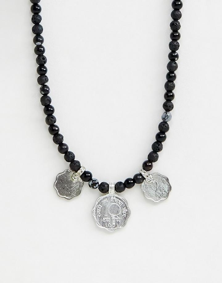 Asos Design Beaded Necklace With Coins And Semi Precious Stones - Multi
