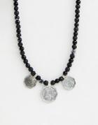 Asos Design Beaded Necklace With Coins And Semi Precious Stones - Multi