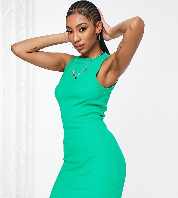 Asos Design Tall Racer Front Ribbed Mini Tank Dress In Bright Green