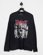 Asos Design Oversized Long Sleeve T-shirt With Slipknot Print In Washed Black