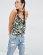 Asos Satin Scoop Back Cami Top In Animal Print - Multi