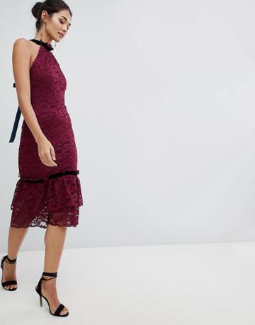 Hope & Ivy Lace Halter Neck Dress - Red