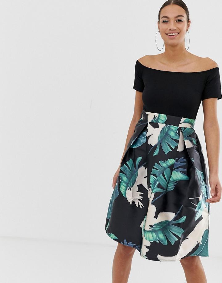 Ax Paris Bardot Full Skirt Dress-black