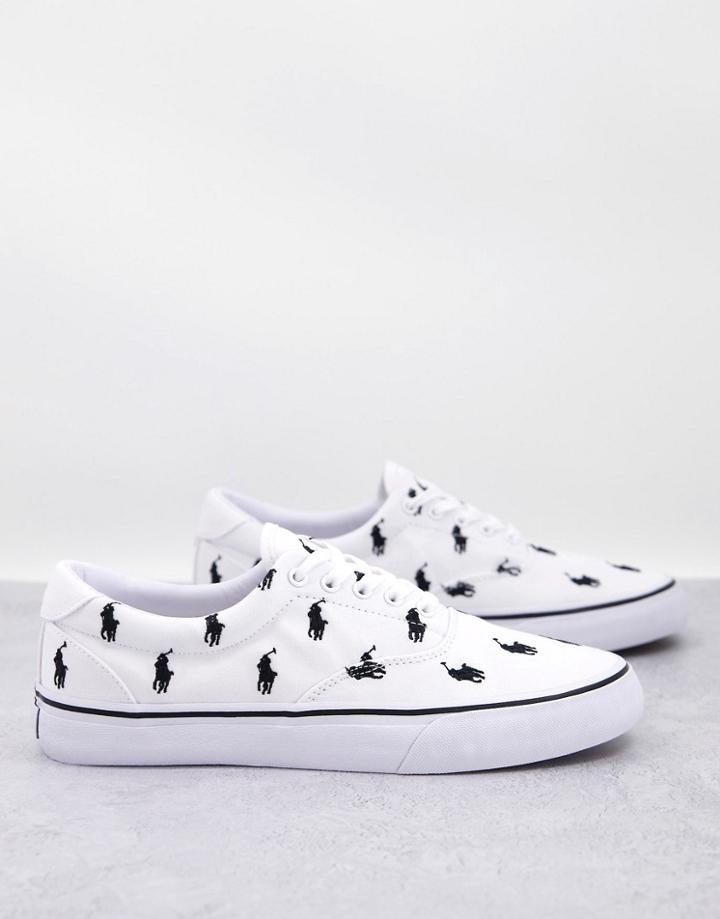 Polo Ralph Lauren Thorton Sneakers In White With All Over Pony Logo