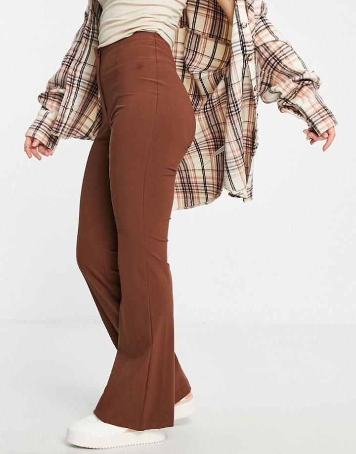 Monki Flared Tailored Pants In Brown