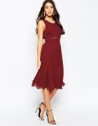 Asos Sheer And Solid Pleated Midi Dress - Oxblood
