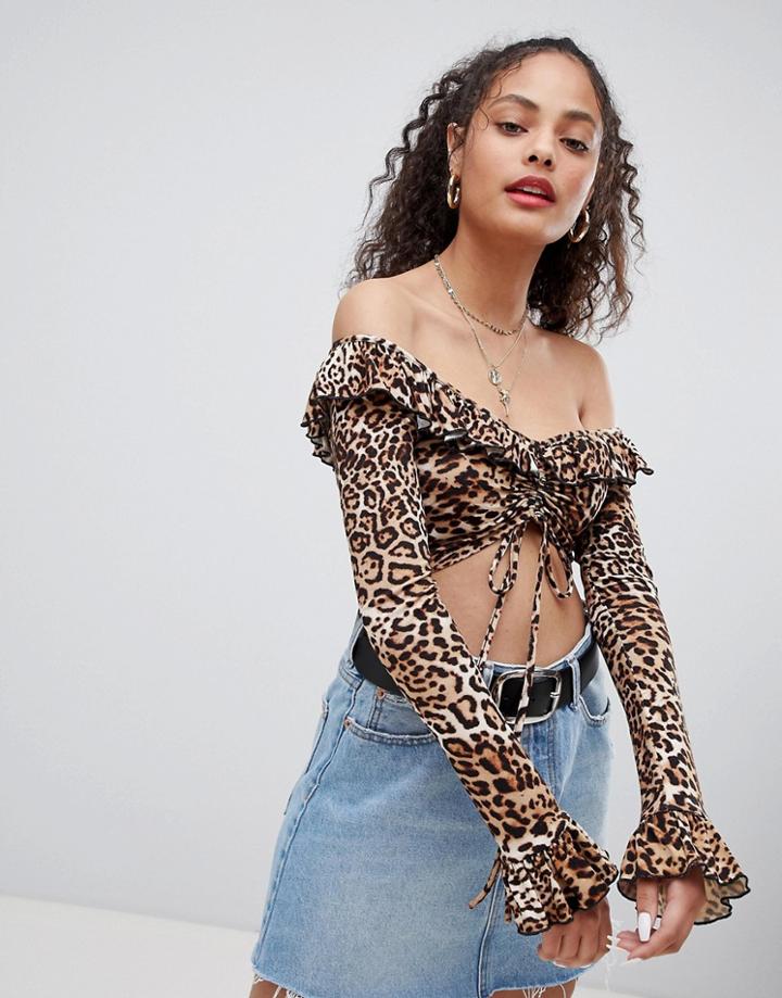 Nobody's Child Cropped Tea Blouse In Leopard - Multi