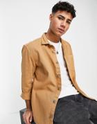 River Island Dyed Twill Shirt In Stone-neutral