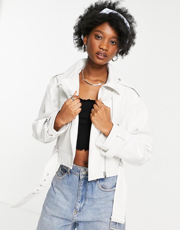 Asos Design Biker Jacket In White