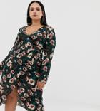 Missguided Plus Wrap Front Midi Dress In Floral - Multi