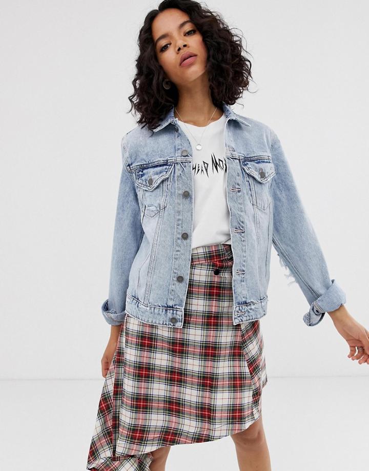 Cheap Monday Recycled Denim Trucker Jacket With Elbow Rips-blue