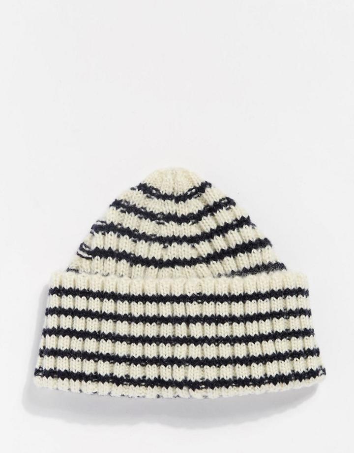 Asos Striped Beanie With Deep Turn Up - Blue