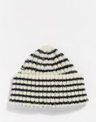 Asos Striped Beanie With Deep Turn Up - Blue