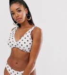 Peek & Beau Fuller Bust Exclusive Eco Knot Front Bikini Top In Polka Dot D - F Cup-white