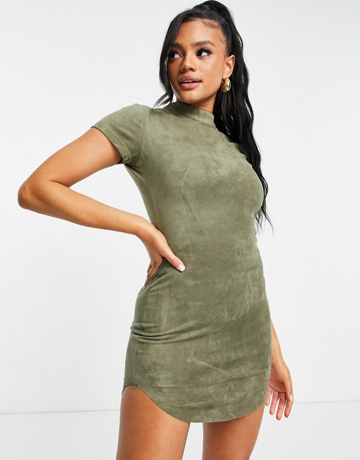 Ax Paris High Neck Mini Dress In Sage-green