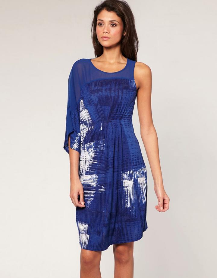 Asos Graphic Panel Print Dress - Blue