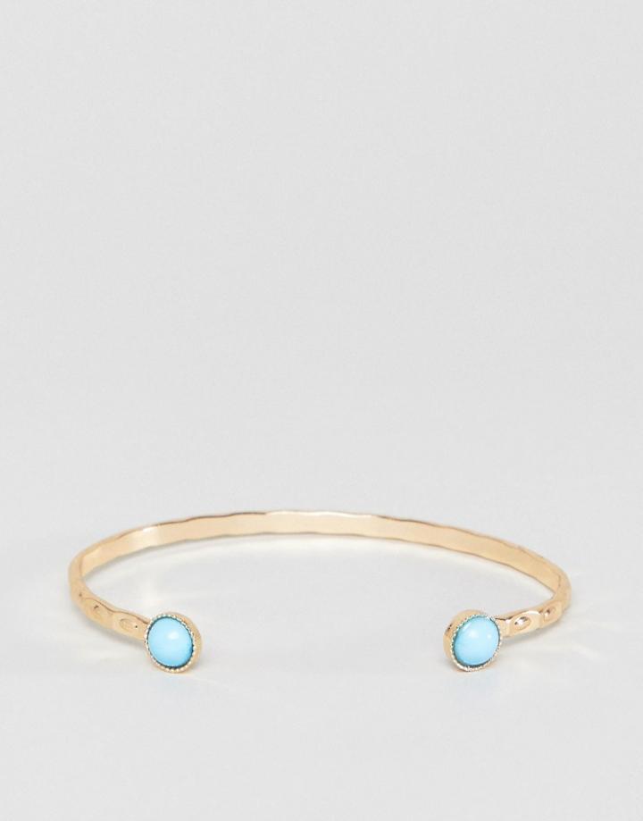 Asos Design Engraved Detail Stone Cuff Bracelet - Gold