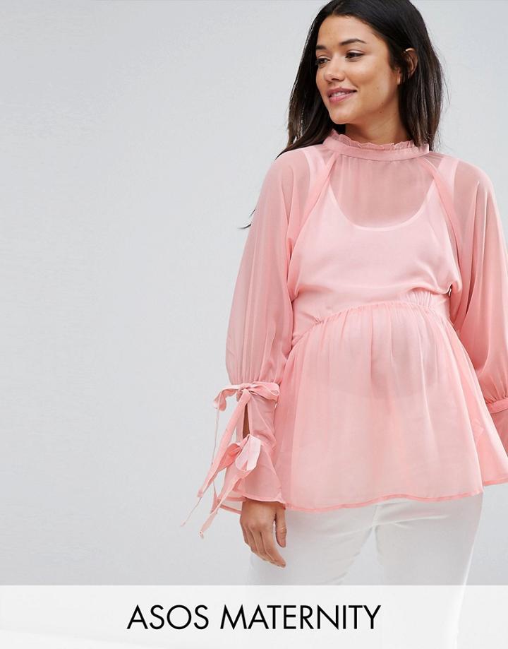 Asos Maternity Smock Top With Tie Sleeves - Pink