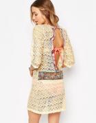 Maaji Lace Crochet Open Back Beach Dress - Cream