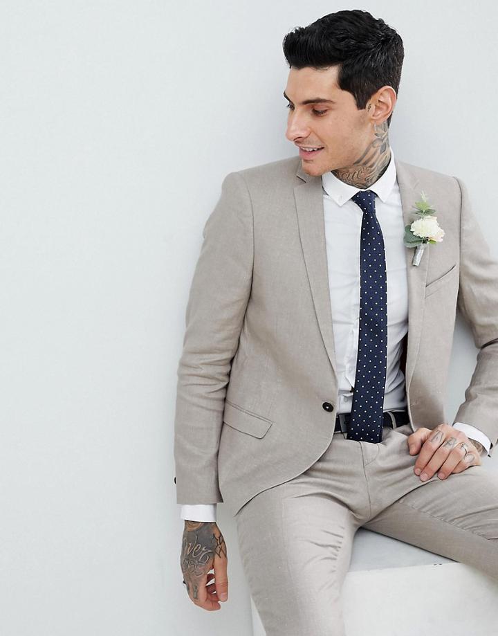 Twisted Tailor Super Skinny Suit Jacket In Stone Linen - Stone