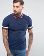 Fred Perry Slim Pique Polo Striped Cuff In Navy - Navy