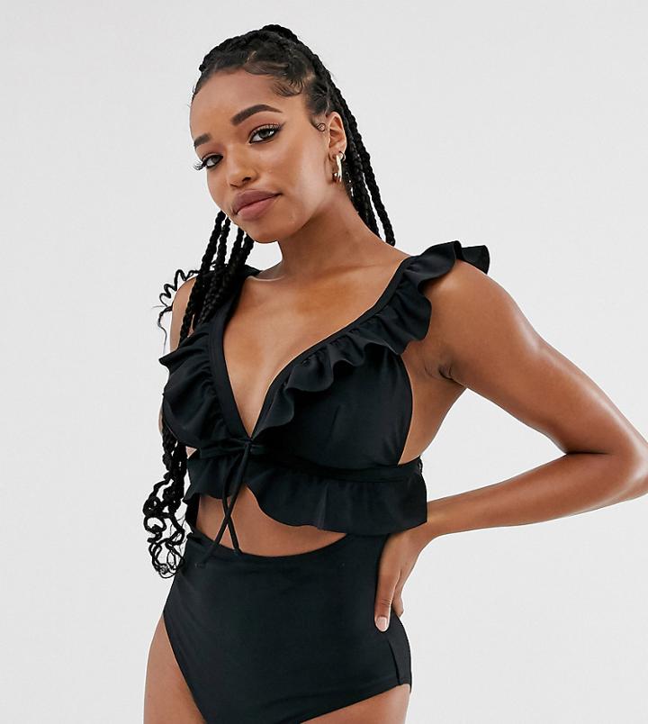 Peek & Beau Fuller Bust Exclusive Eco Frill Swimsuit In Black D-f