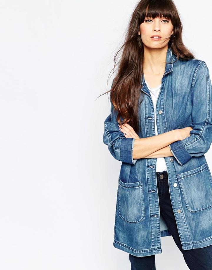 Selected Jane Longilne Denim Jacket - Mid Blue Denim