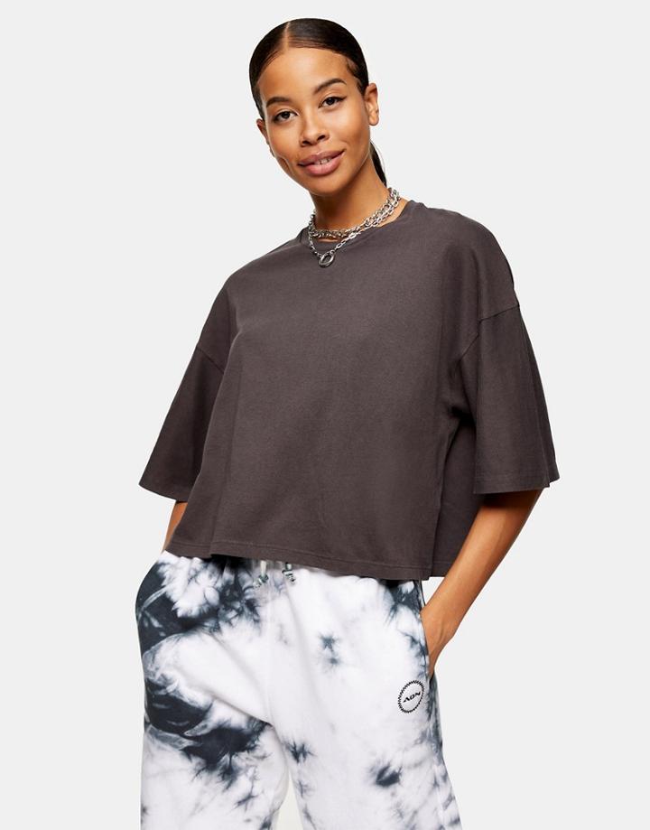 Topshop Short Sleeve Boxy T-shirt In Black
