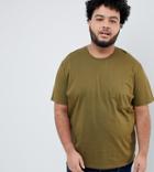 Asos Design Plus Relaxed Fit T-shirt With Crew Neck In Khaki - Green