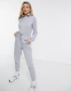 Asos Design Zip Front Sweatpants Jumpsuit In Washed Blue-blues