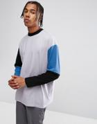 Asos Oversized Long Sleeve T-shirt With Cut And Sew Color Block - Purple