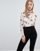 Ganni Silverstone Mesh Carnation Print Roll Neck Top - Cream