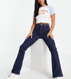 Miss Selfridge Petite Lizzie High Waist Flare Jeans In Indigo Wash-blues