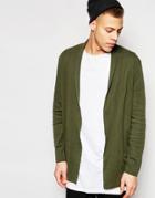 Asos Super Longline Jersey Cardigan In Khaki - Khaki