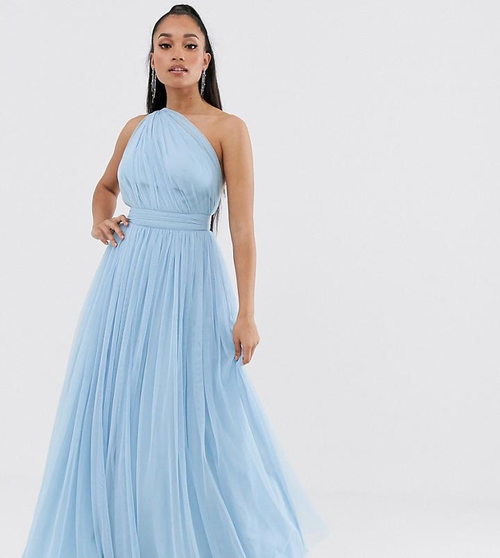 Asos Design Petite One Shoulder Tulle Maxi Dress