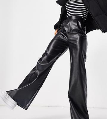 Naanaa Tall Faux Leather Wide Leg Pants In Black