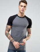 Asos Contrast Longline Muscle Raglan T-shirt In Gray/black - Multi