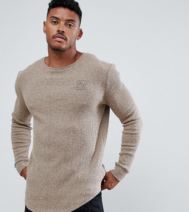 Siksilk Curved Hem Sweater In Camel Exclusive To Asos - Beige