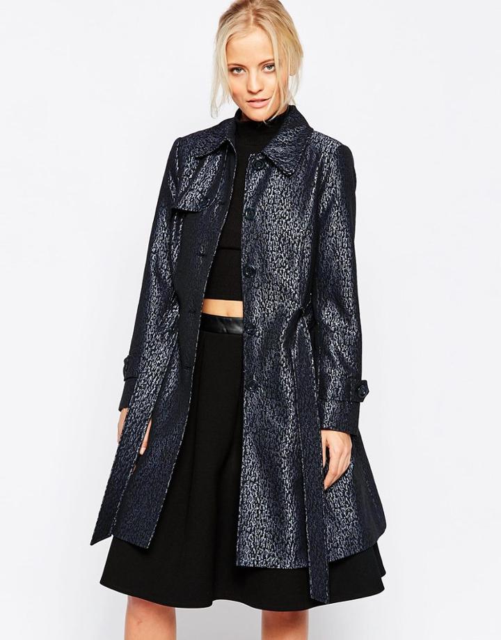 Helene Berman Blue Abstract Print Trench