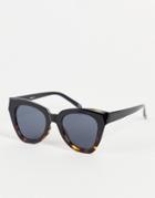Asos Design Recycled Frame Cat Eye Sunglasses With Bevel Detail In Tort Fade-black