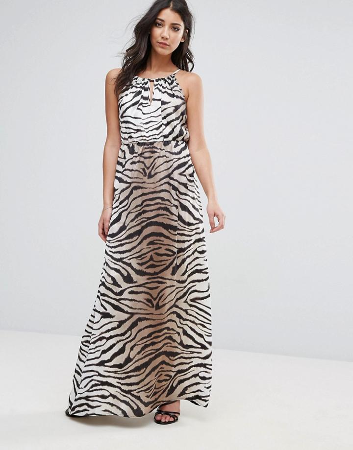 Oh My Love Halter Neck Maxi Dress In Animal Print - Multi