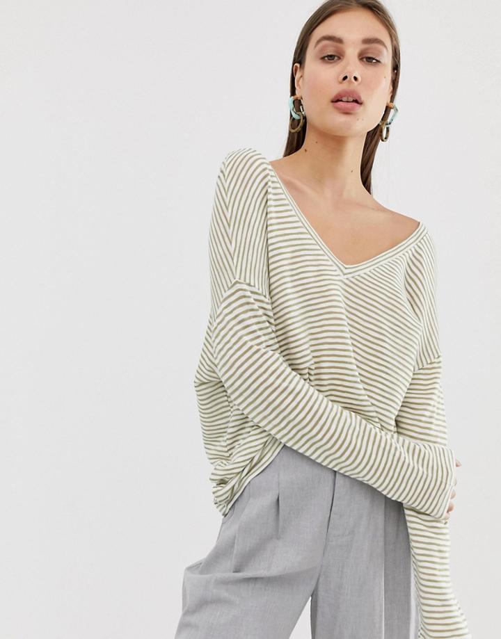 Asos Design Oversized Stripe T-shirt With V Back And V Front - Green