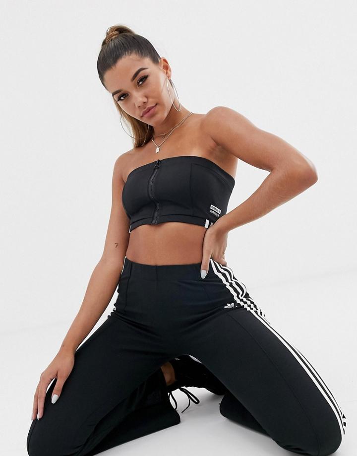 Adidas Originals Ryv Three Stripe Bandeau Top In Black - Black