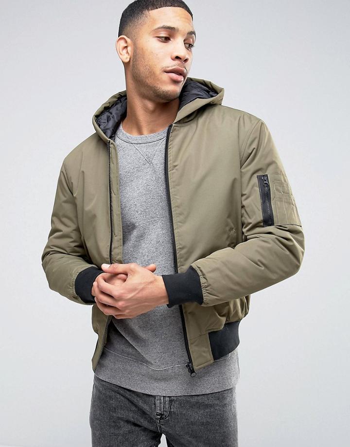 D-struct Hooded Bomber Jacket - Green