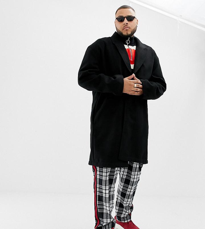 Collusion Plus Overcoat In Black - Black