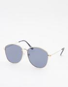 Asos Design Metal Square Round Sunglasses With Smoke Lens In Gold