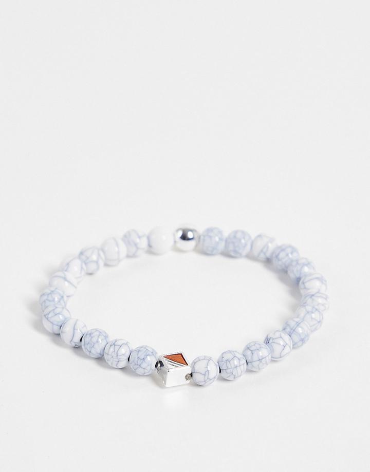 The Status Syndicate White Crackle Bead Bracelet With Square Silver Beads