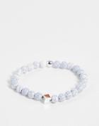 The Status Syndicate White Crackle Bead Bracelet With Square Silver Beads