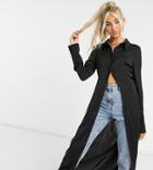 Collusion Fitted Longline 90s Shirt In Black Satin